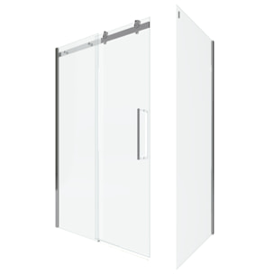 Porte de Douche Coulissante 120x200 cm + Retour 80x200 cm - Aluminium Chromé - Verre Trempé 8 mm