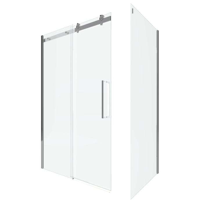 Porte de Douche Coulissante 120x200 cm + Retour 80x200 cm - Aluminium Chromé - Verre Trempé 8 mm
