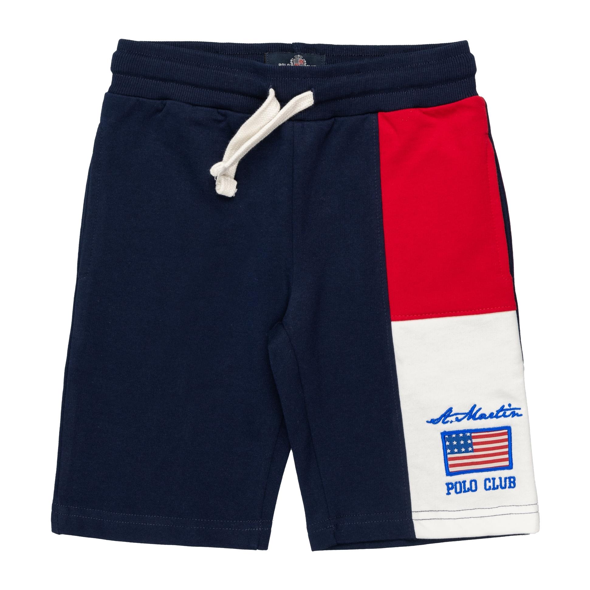 Bermuda french terry con ricamo bandiera americana Polo Club St Martin Blu