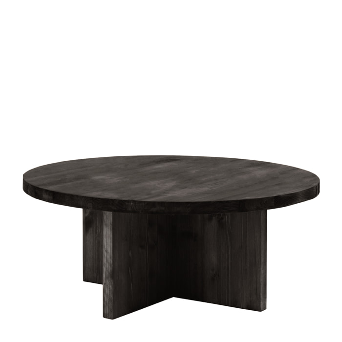 Table basse ronde en bois massif ton noir en différentes tailles