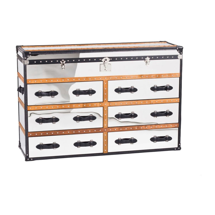 Commode 6 tiroirs en acier inoxydable et cuir  ILLIADE
