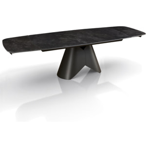 Table à manger extensible Tomasucci KAJA LARGE BLACK MARBLE - GREY, céramique effet marbre noir mat et métal gris mat, 200 à 300 cm