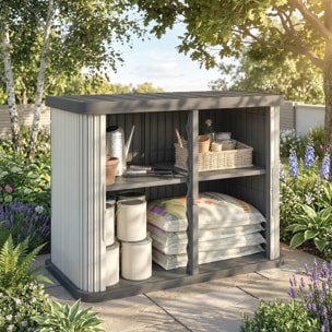 Coffre de jardin 480L 2 portes coulissantes étagère gris crème