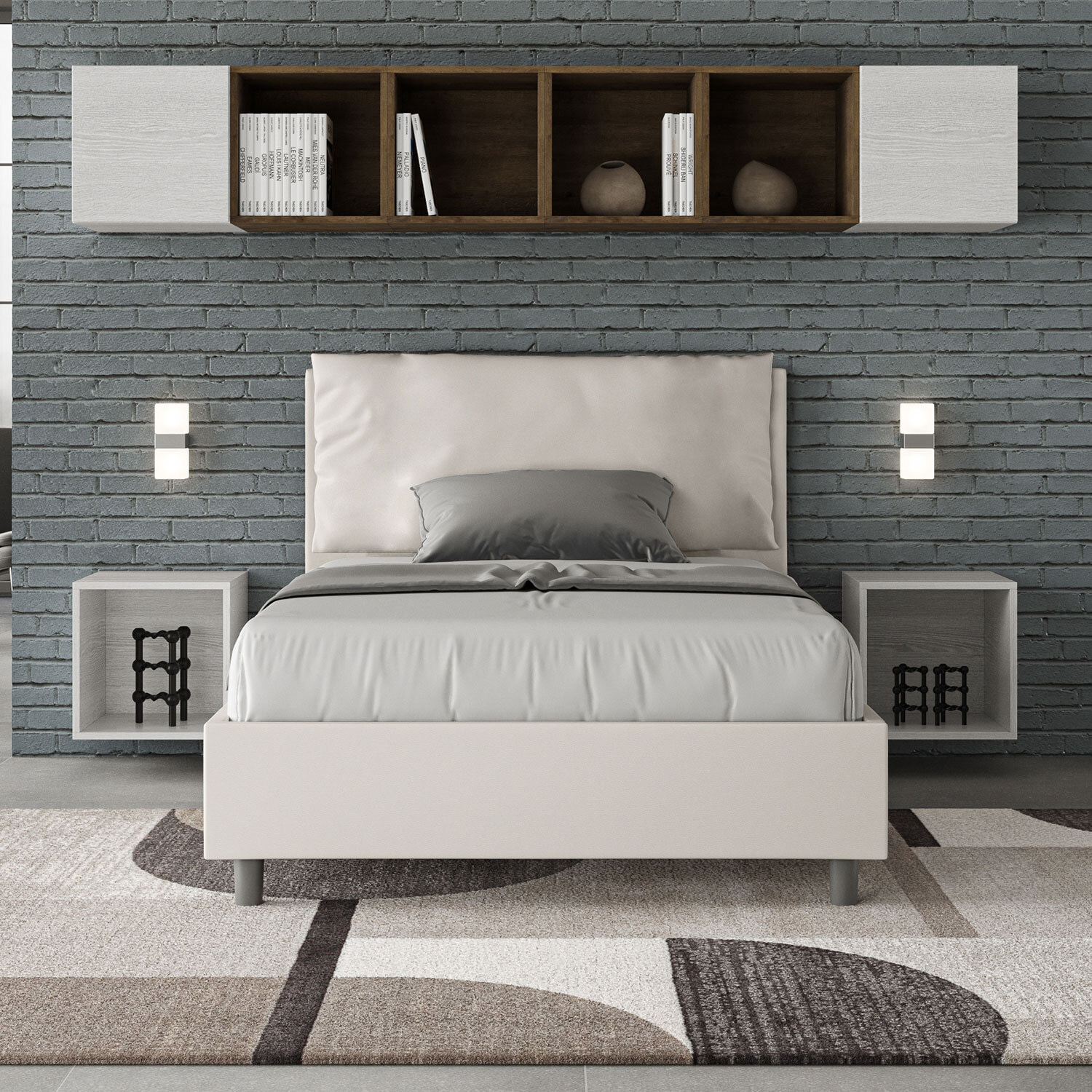 Letto una piazza e mezza senza rete imbottito 120x200 similpelle bianco Antea Large