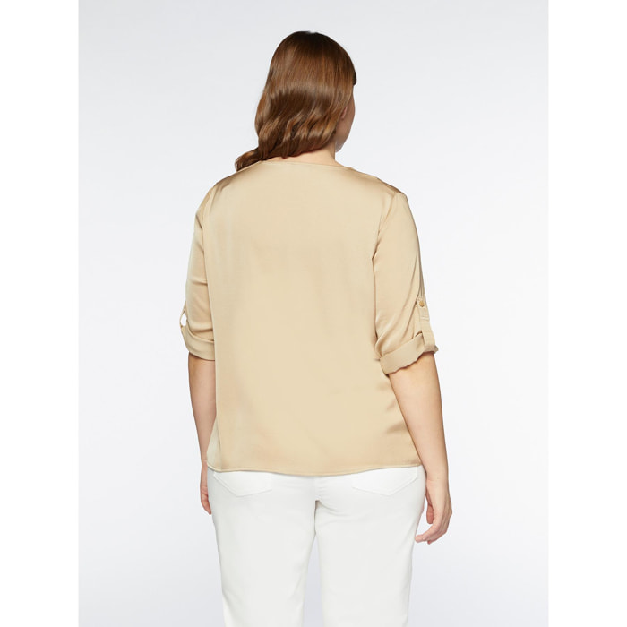 Fiorella Rubino - Blusa de raso con pliegue por delante - Beige