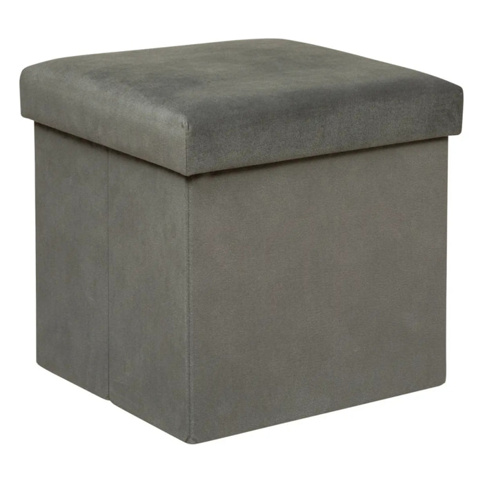 Pouf pliant "Lilou" en velours 38x38cm gris