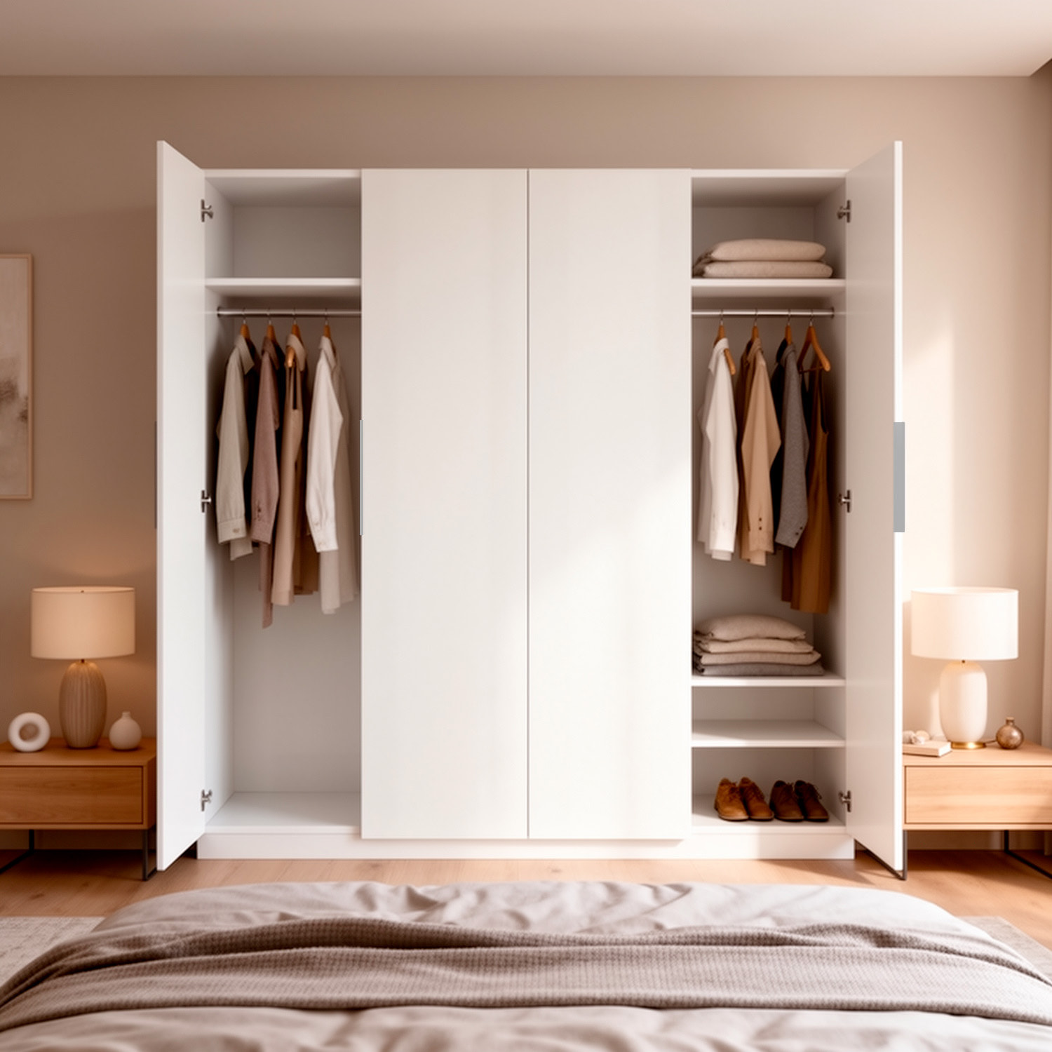 Armadio A 4 Ante Battenti Con 2 Barre Appendiabiti E Ripiano Interno Guardaroba Moderno Per Camera Da Letto Cabina Armadio 180 x 200 x 52 Cm Bianco