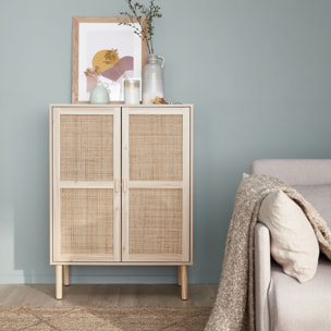 Buffet décor bois et cannage 2 portes 80cm CAMARGUE
