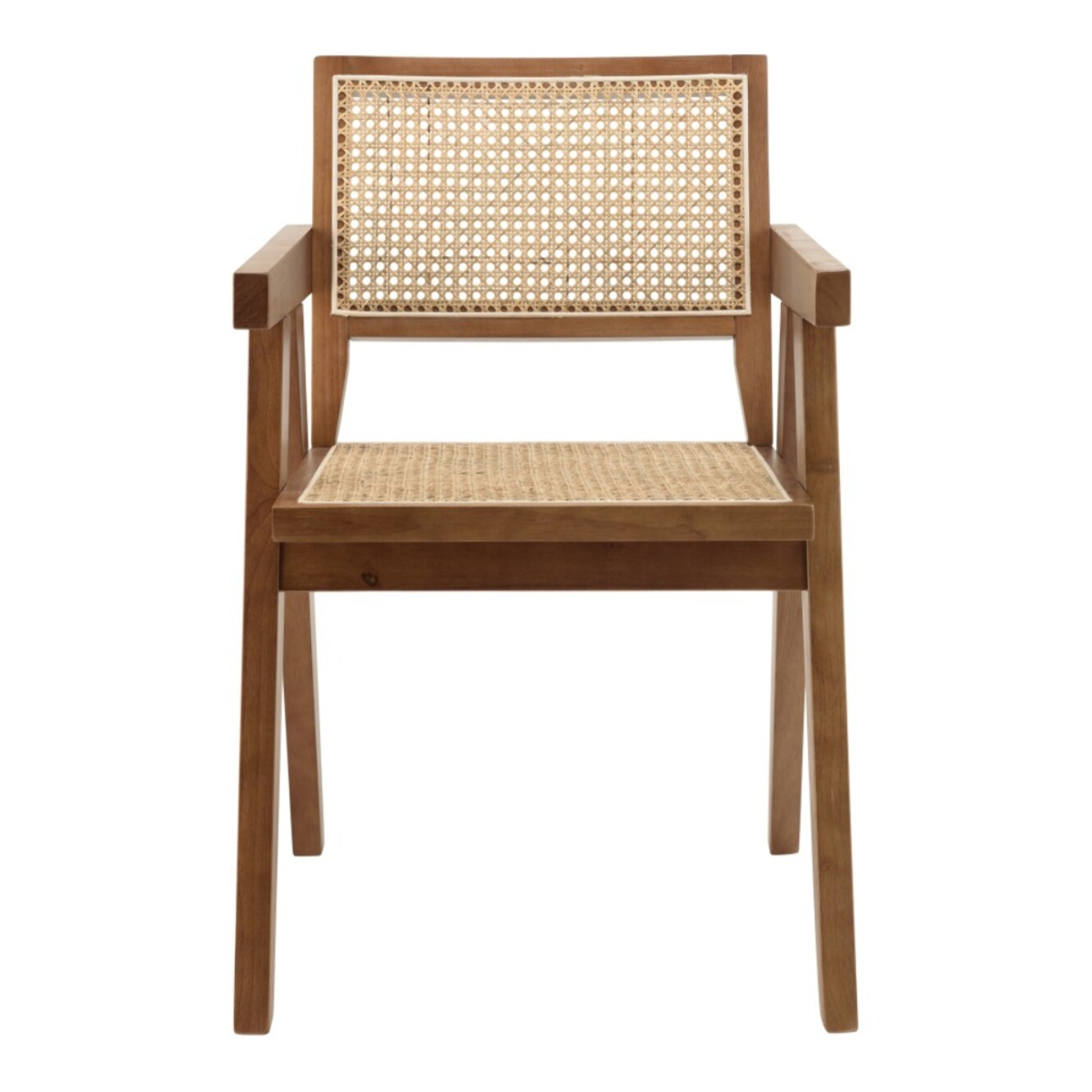 AGATHE- Fauteuil en bois d'Hévéa foncé dossier et assise rotin naturel