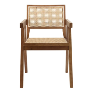 AGATHE- Fauteuil en bois d'Hévéa foncé dossier et assise rotin naturel