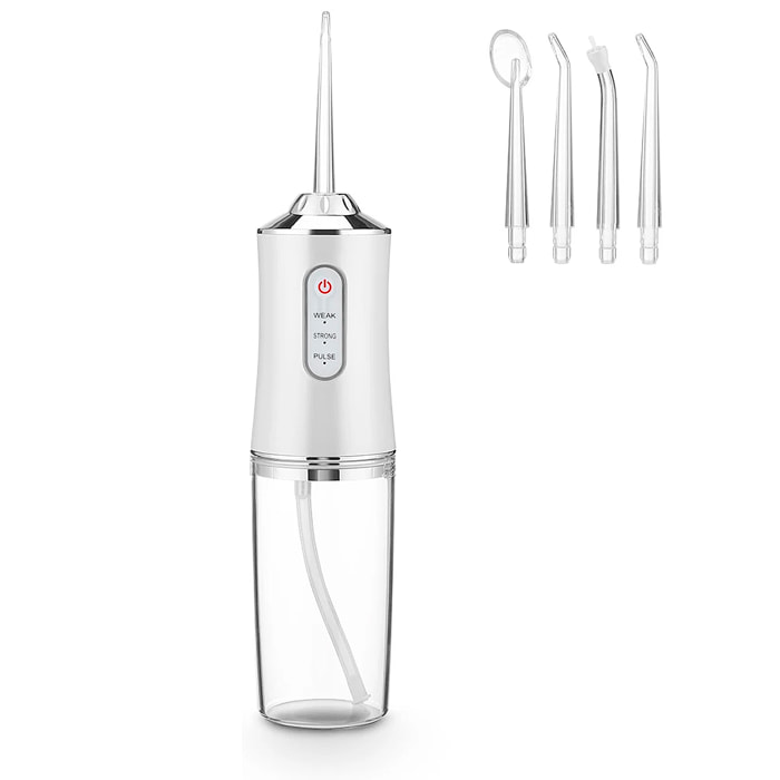 Irrigador bucal con 4 cabezales. 220ml, rotación 360, 3 modos.