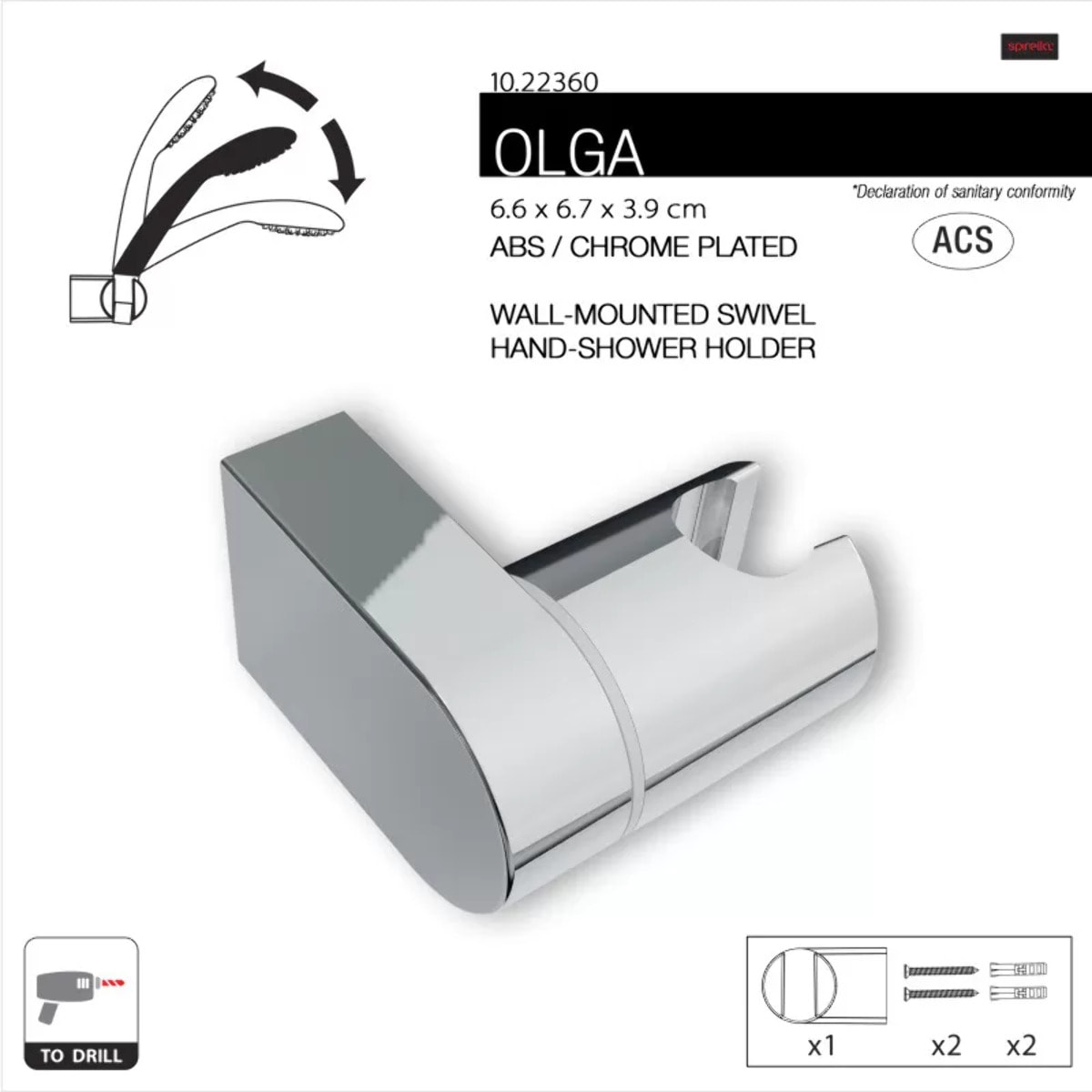 Support mural orientable pour pommeau de douche chromé – Réglable – Olga ABS
