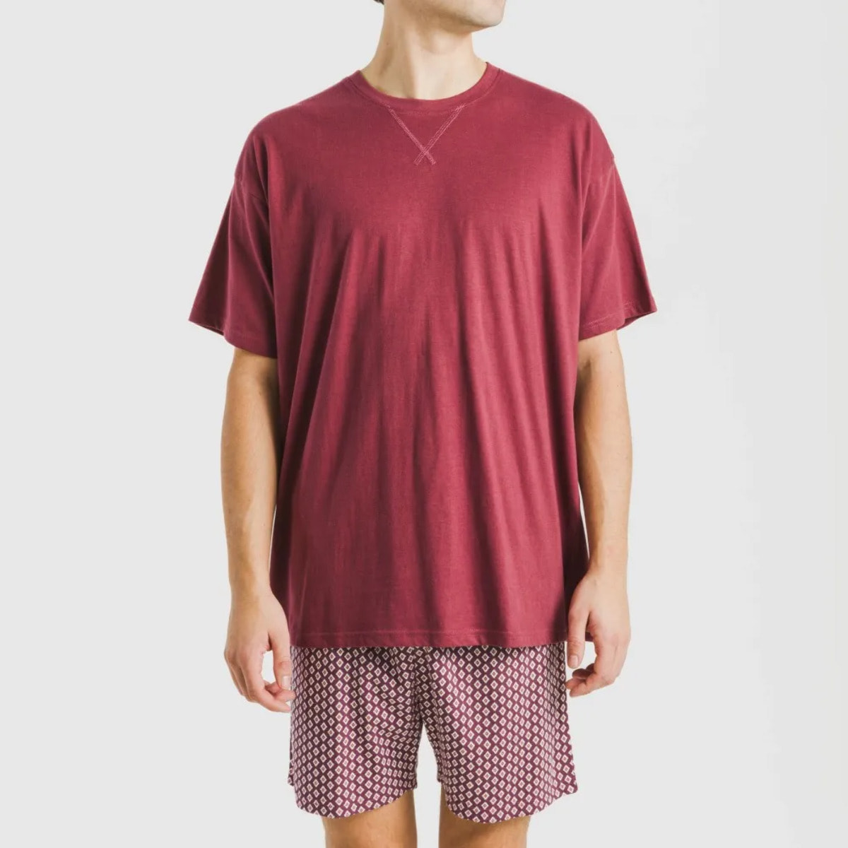 Pijama corto algodón hombre Sassy Burdeos