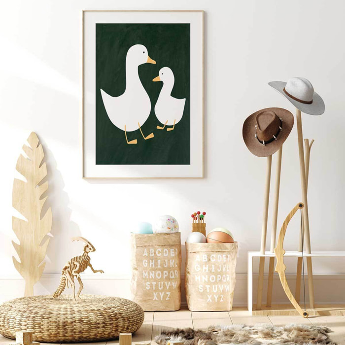 Affiche enfant oie  Affiche + cadre en bois - Chêne