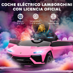 Coche Eléctrico para Niños de +3 Años, Lamborghini, Coche de Batería 12V, con Mando a Distancia 2,4 G, Motor Doble, Ruedas con Suspensión, Faros, Música, USB, Rosa