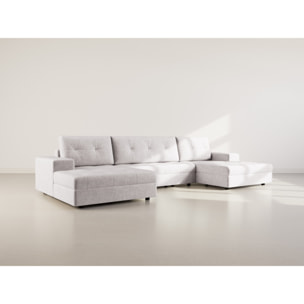 Bastian - canapé panoramique en U 7 places convertible avec coffre en velours texturé - Gris