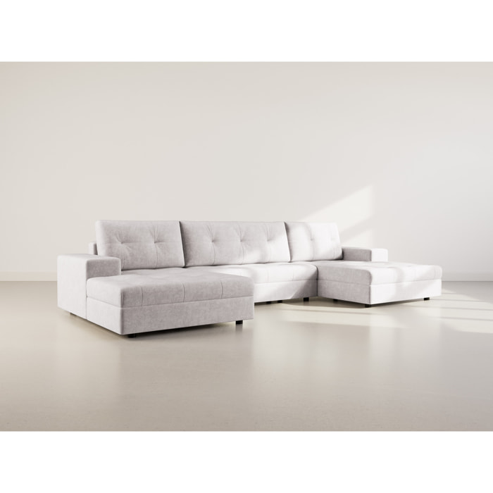 Bastian - canapé panoramique en U 7 places convertible avec coffre en velours texturé - Gris