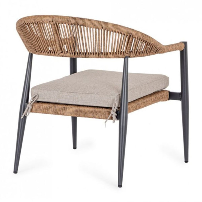 Set di 4 poltrone JANDIA in alluminio antracite e intreccio in fibra sintetica naturale, con braccioli