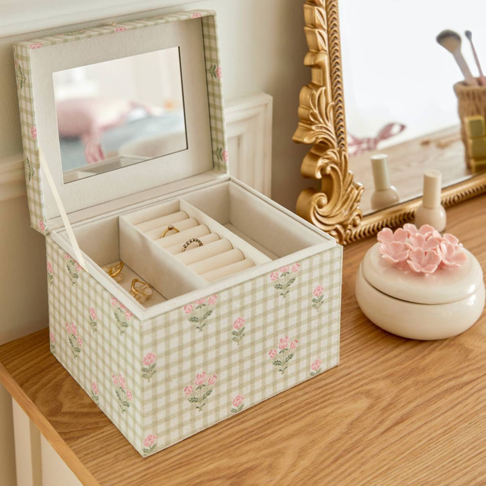 Boîte à bijoux avec miroir Fleur de rose 18x15x13,2cm vert