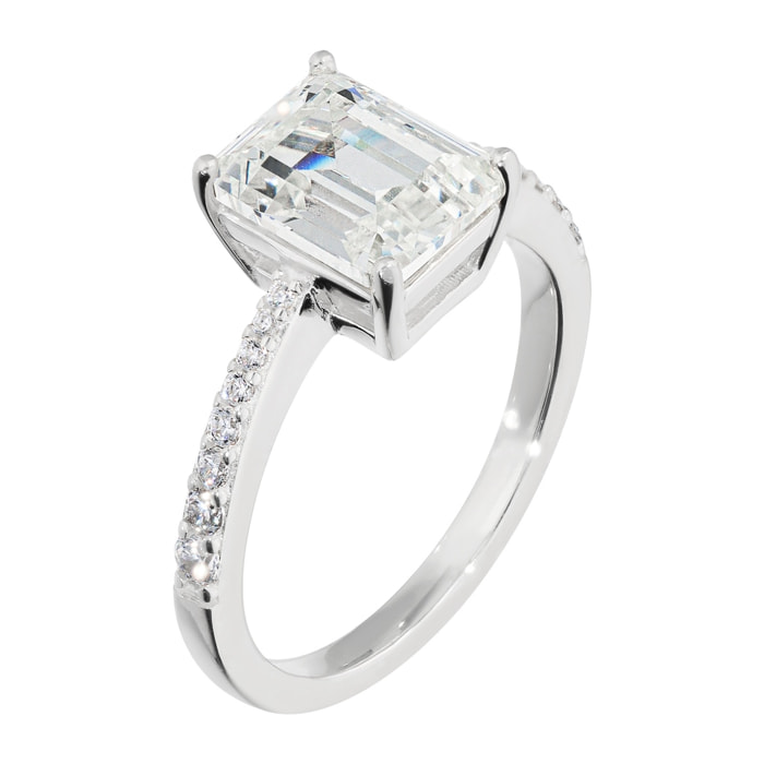 Anello Solitario in Argento 925 con Pavé e Cubic Zirconia a Baguette