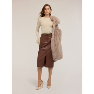 Motivi - Gonna a tubino in tessuto spalmato - Marrone