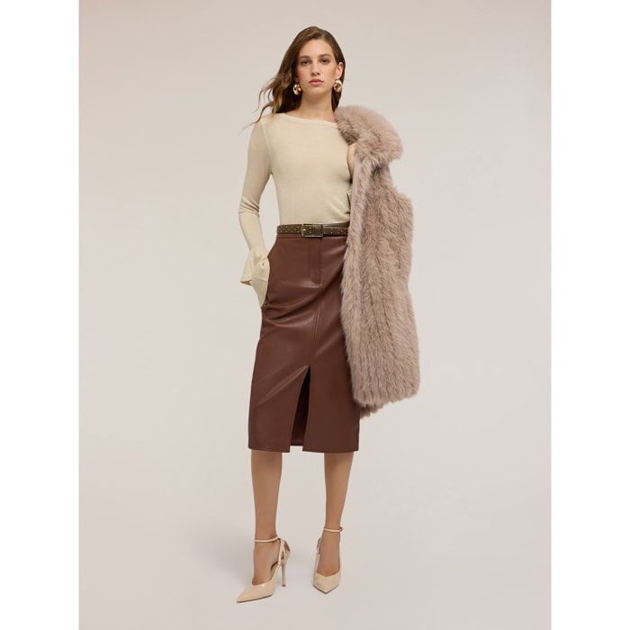 Motivi - Gonna a tubino in tessuto spalmato - Marrone