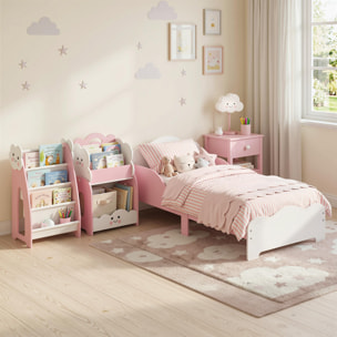Cama Infantil, 70x140 cm, Cama Montessori con Barandillas Altas, Tema de Algodón de Azúcar, para Niños y Niñas de 3-6 Años, Rosa