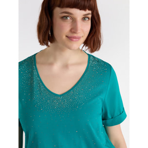 Fiorella Rubino - Camiseta con pedrería - Petrol Blue