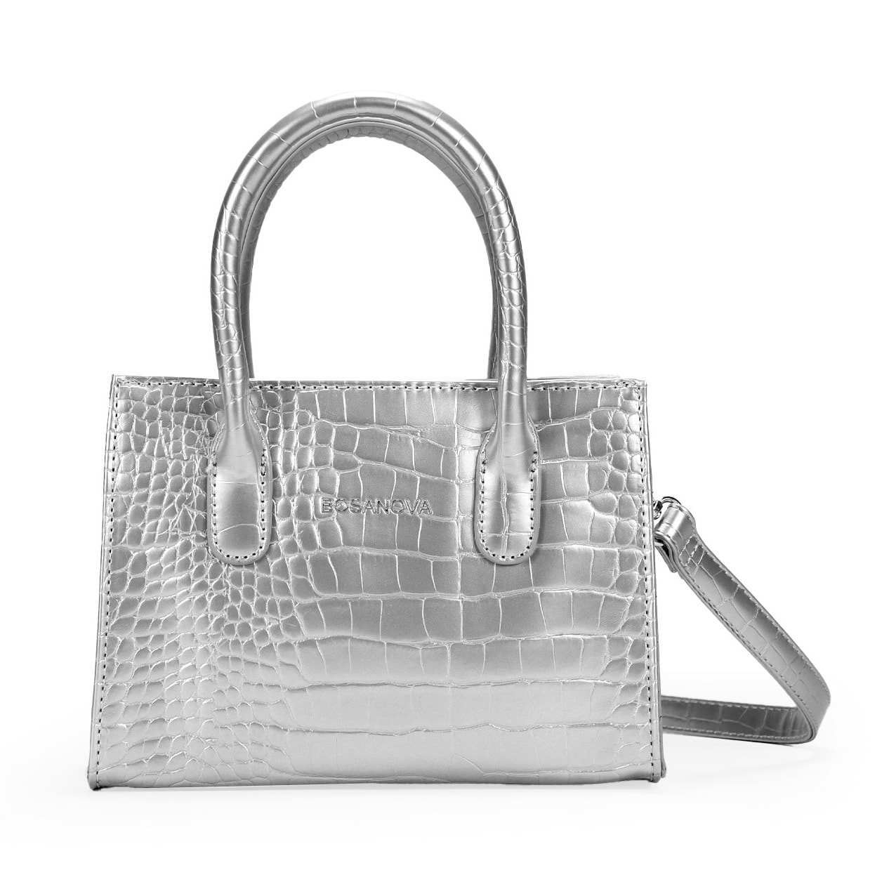 Bolso de mano plateado con cremallera
