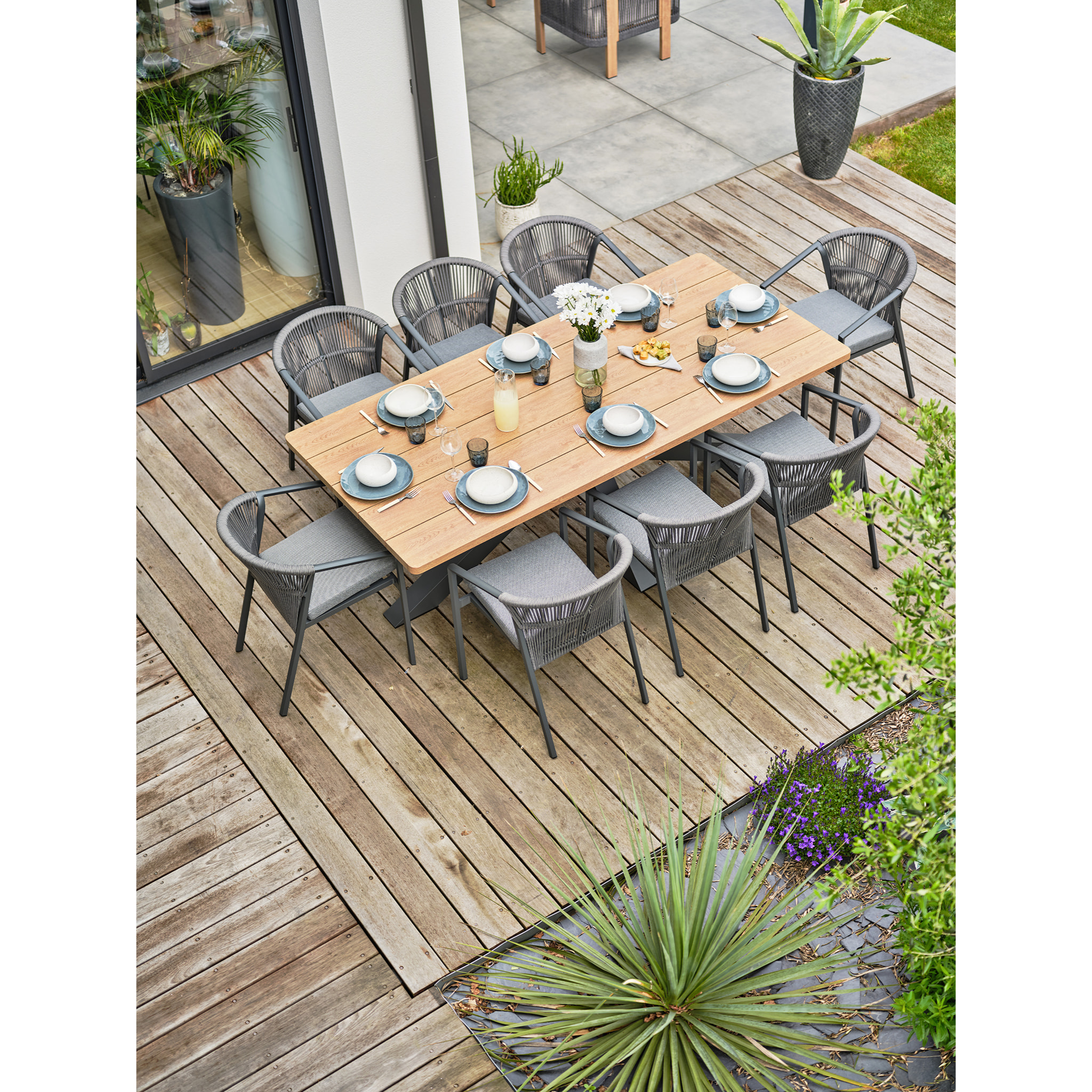KELIA - Ensemble repas de jardin 8 places - Gris anthracite