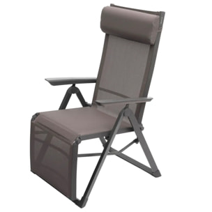 Fauteuil de jardin inclinable "Decima" noisette & praline 8 positions en aluminium traité époxy