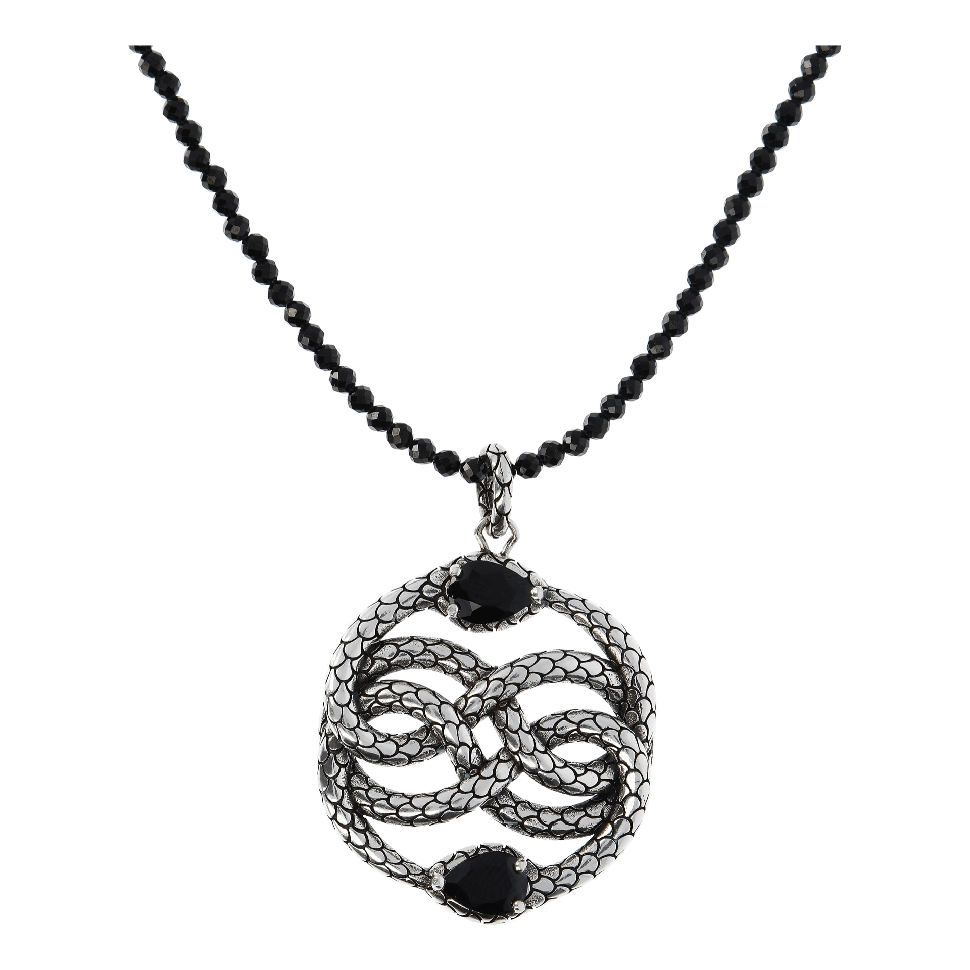 Collana Lunga con Spinello Nero e Pendente Serpente a Intreccio Texture Sirena