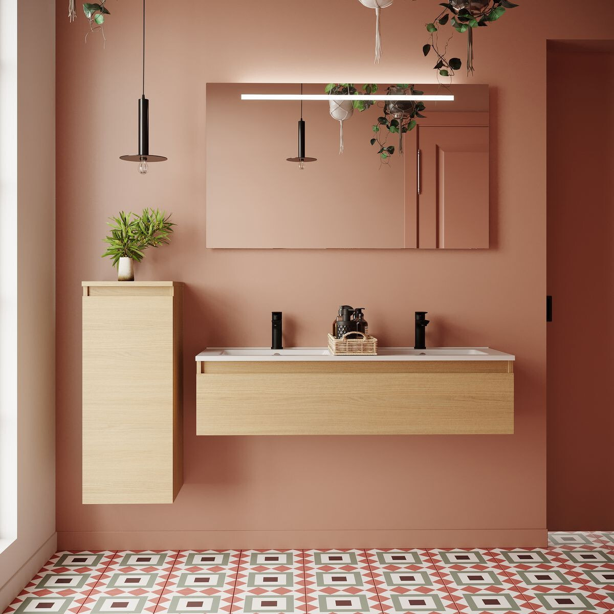 Ensemble double vasque 1 tiroir + miroir - HUDSON