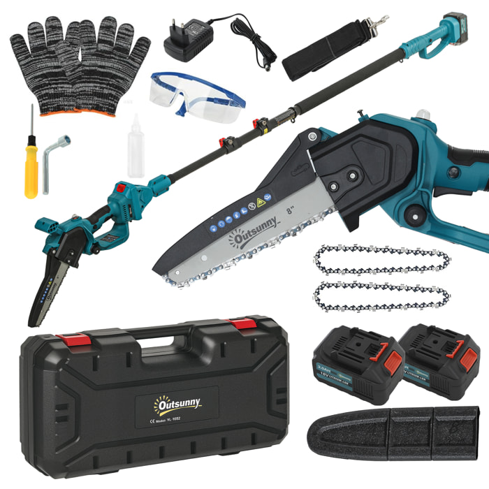 Mini Motosierra Bateria 6000mAh 8 Pulgadas Motosierra Eléctrica con 580W Motor sin Escobillas 2 Baterías Palo Telescópico y Doble Bloqueo para Podar Árboles de Jardinería y Madera
