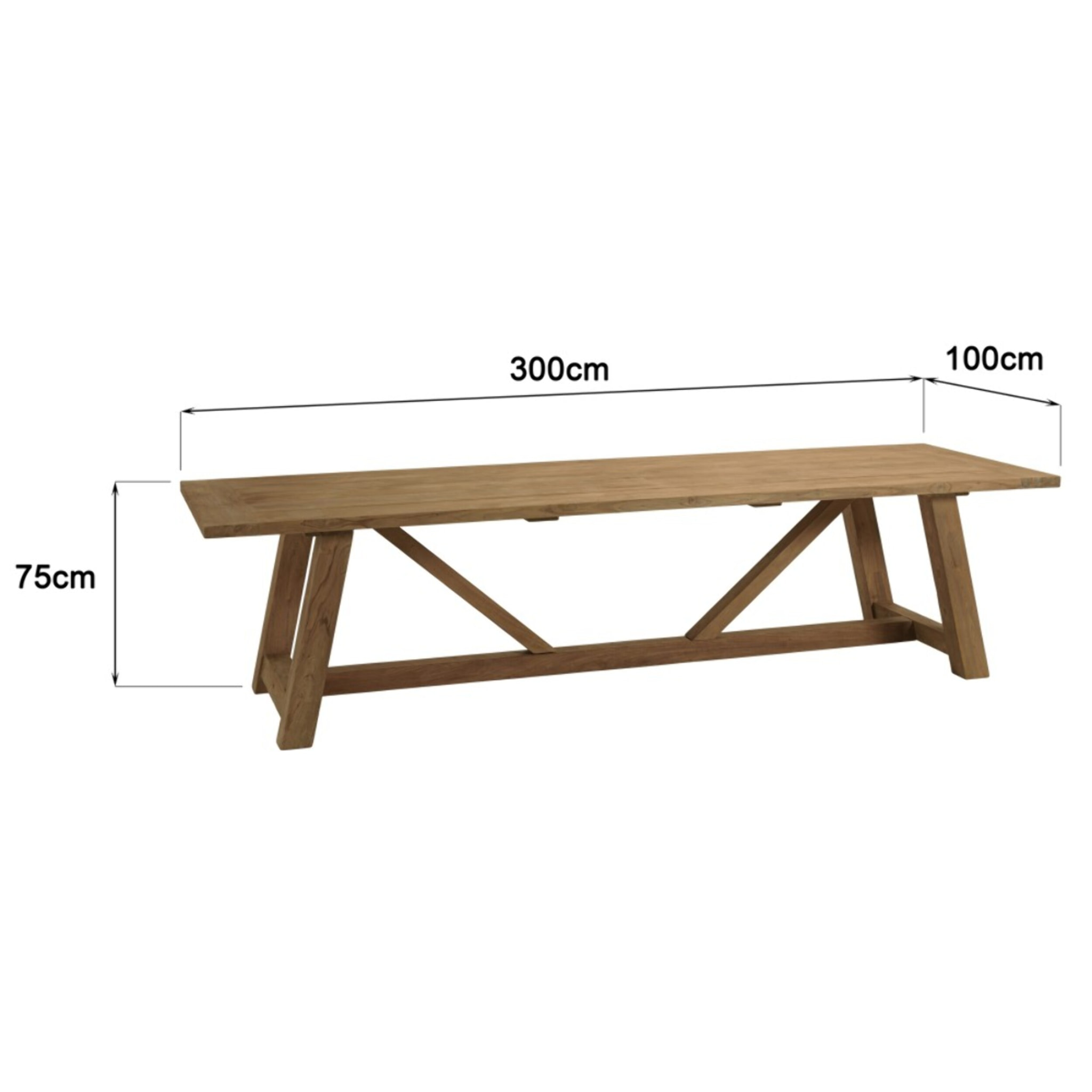 KALLY - Table à manger de jardin 300x100cm en bois de teck recyclé naturel