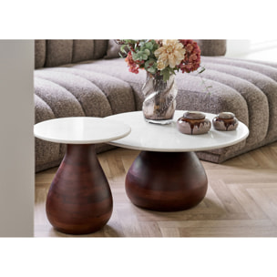 Tavolino d'appoggio Heide in marmo bianco e legno di mango scuro ø40×41 cm