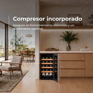 EVVO Vinoteca para 15 botellas VT15 Inox, compresor de alto rendimiento, 5–18ºC regulable, silenciosa 41 dB, panel táctil, luz LED interior