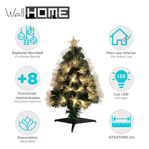 Árbol de navidad de fibra óptica con 90 luces led blancos cálidos con estrella 47x47x90cm