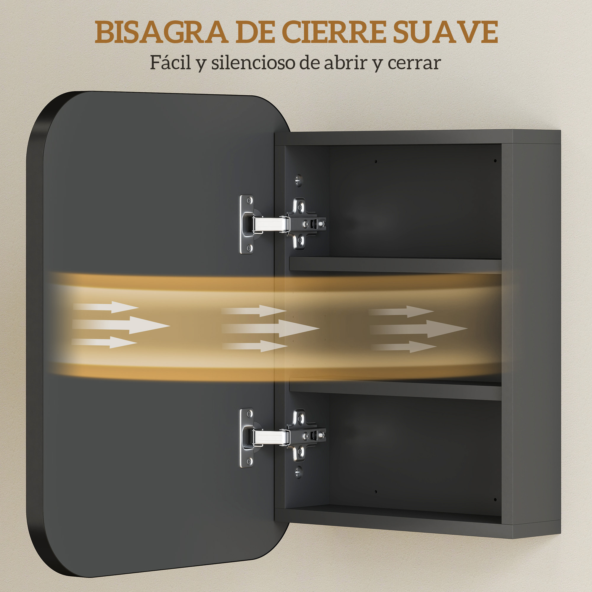 Armario de Baño con Espejo, Diseño con Bordes Curvados, Armario de Pared, Mueble de Baño Colgar, Estantes Ajustables, 40,2x10,2x50,9 cm, Negro
