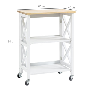 Carro de Cocina Plegable Carrito de Servicio con Ruedas con Estantes de 2 Niveles 60x40x84 cm Blanco