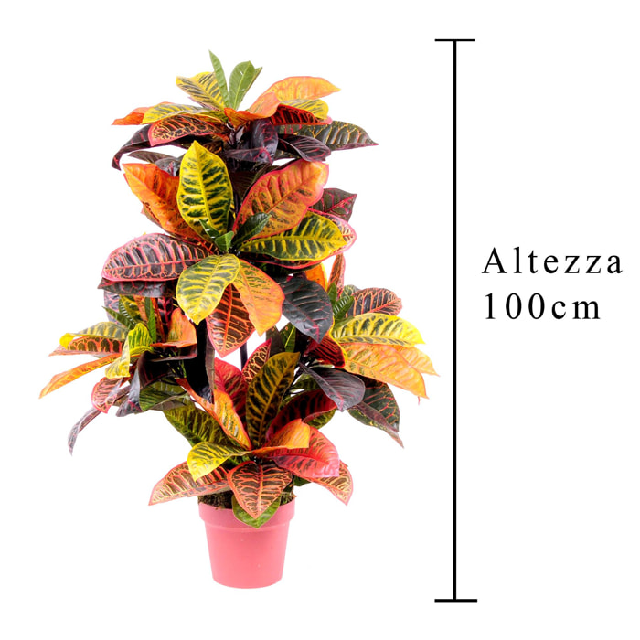 Croton Con Vaso, Composto Da 136 Foglie. Altezza 100 Cm - Pezzi 1 - 60X100X60cm - Colore: Verde - Bianchi Dino - Piante Artificiali