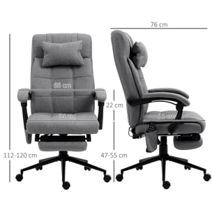 Chaise de bureau ergonomique design - fonctions massante et chauffante - inclinable, réglable - repose-pied - tissu gris