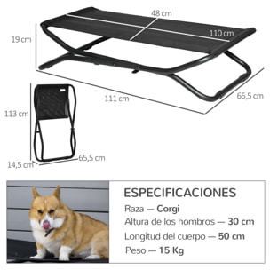 Cama Elevada para Perros Plegable Cama para Mascotas Pequeños Medianos con Tela de Malla Transpirable Marco de Acero para Interior Exterior 111x65,5x19 cm Negro