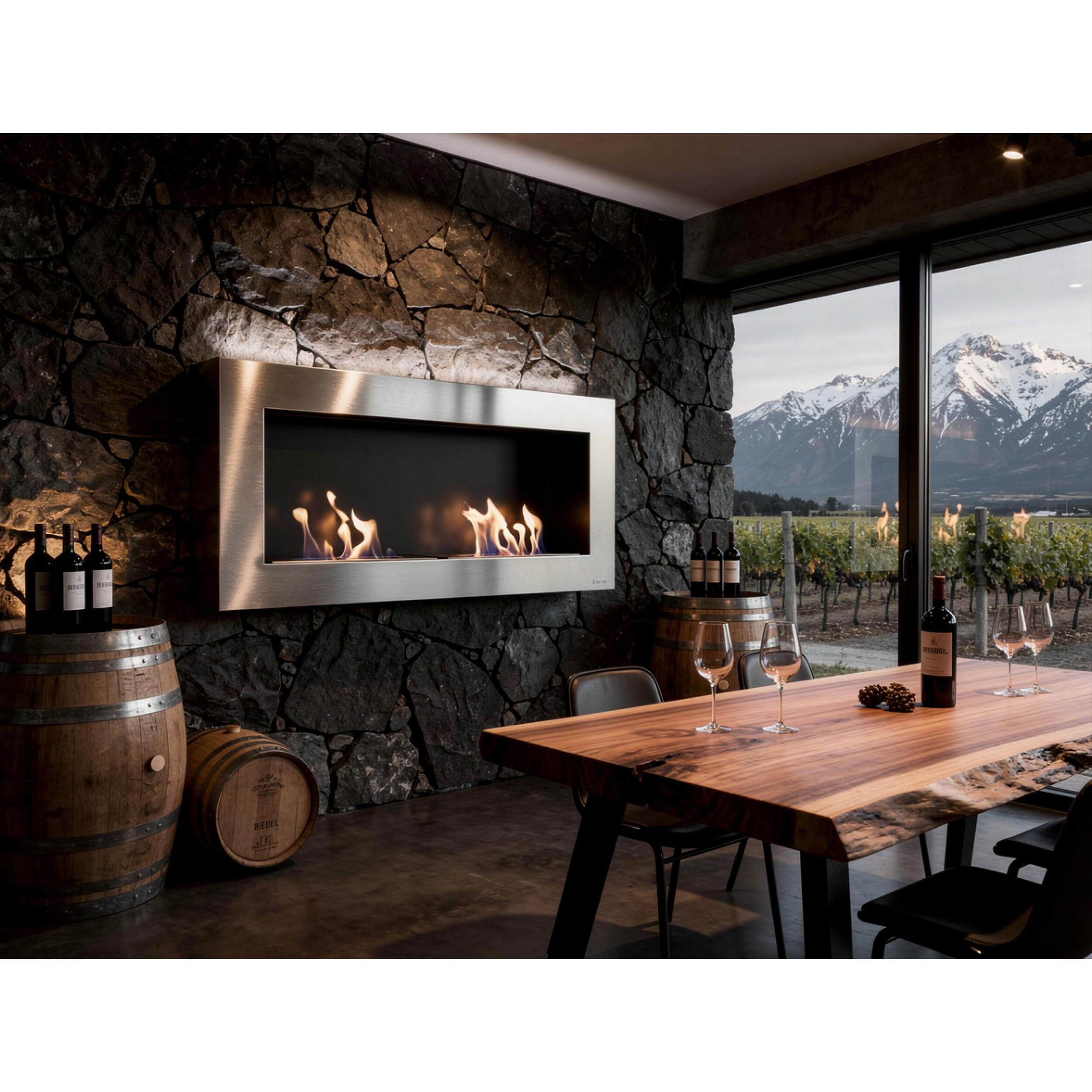 Cheminée murale à l'éthanol à double flamme en acier de grande largeur