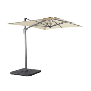 Parasol déporté rectangulaire 2x3m + dalles à lester - Antibes - Kaki - Parasol excentré inclinable. rabattable et rotatif à 360°.