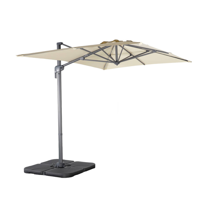 Parasol déporté rectangulaire 2x3m + dalles à lester - Antibes - Kaki - Parasol excentré inclinable. rabattable et rotatif à 360°.