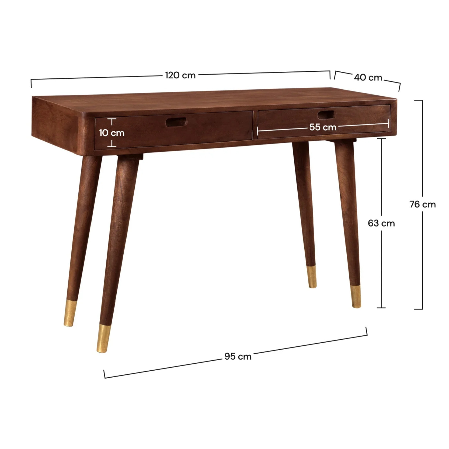 Console en bois 2 tiroirs et détails dorés - Colombo