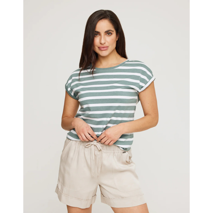 Camiseta Manga Corta de Rayas Verde - Madonna