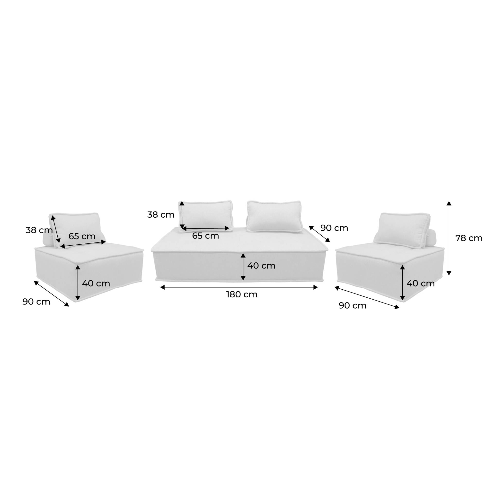 Ensemble chauffeuses DAO pour canapé modulable en tissu capitonné 4 places beige
