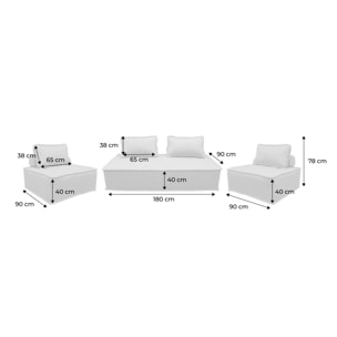 Ensemble chauffeuses DAO pour canapé modulable en tissu capitonné 4 places beige